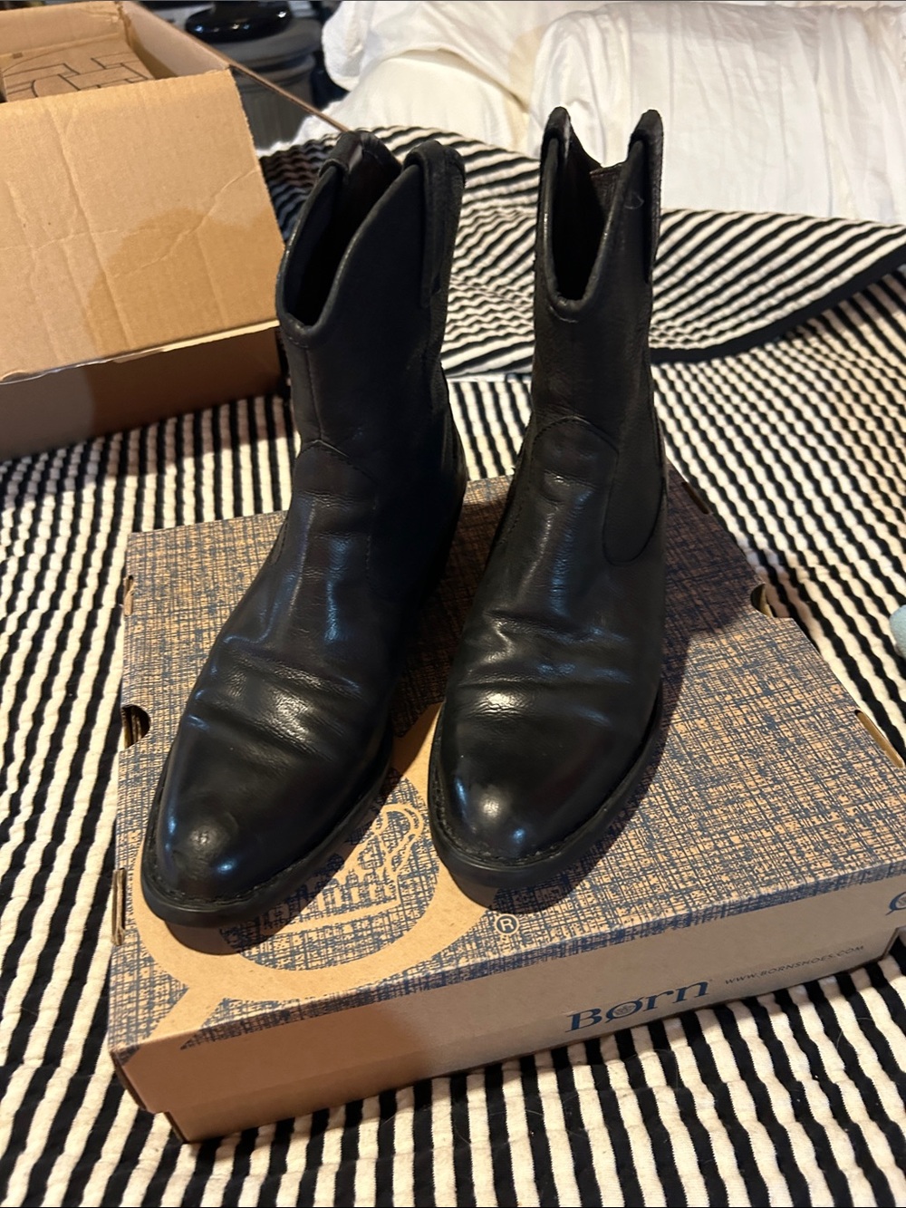 Born Black Leather Western Ankle Boots - Picture 2 of 11